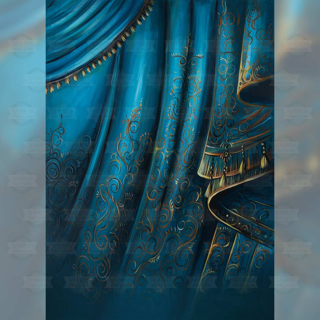 Blue Saree - Printed Backdrop - Fabric - 5 by 12 feet
