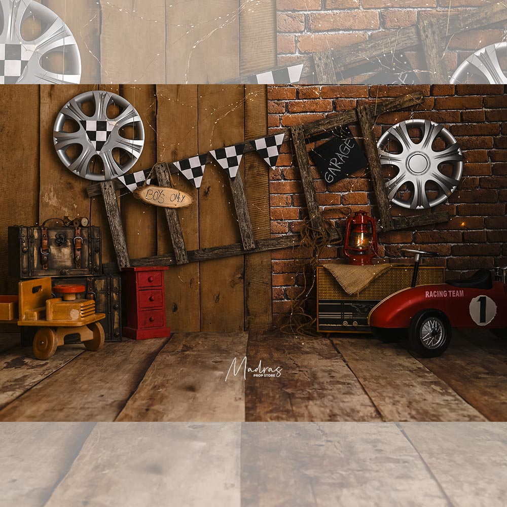 Car Garage - Printed Backdrop - Fabric - 5 by 7 feet