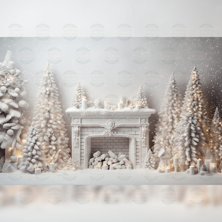 Classic White Christmas - Printed Backdrop - Fabric - 5 by 7 feet