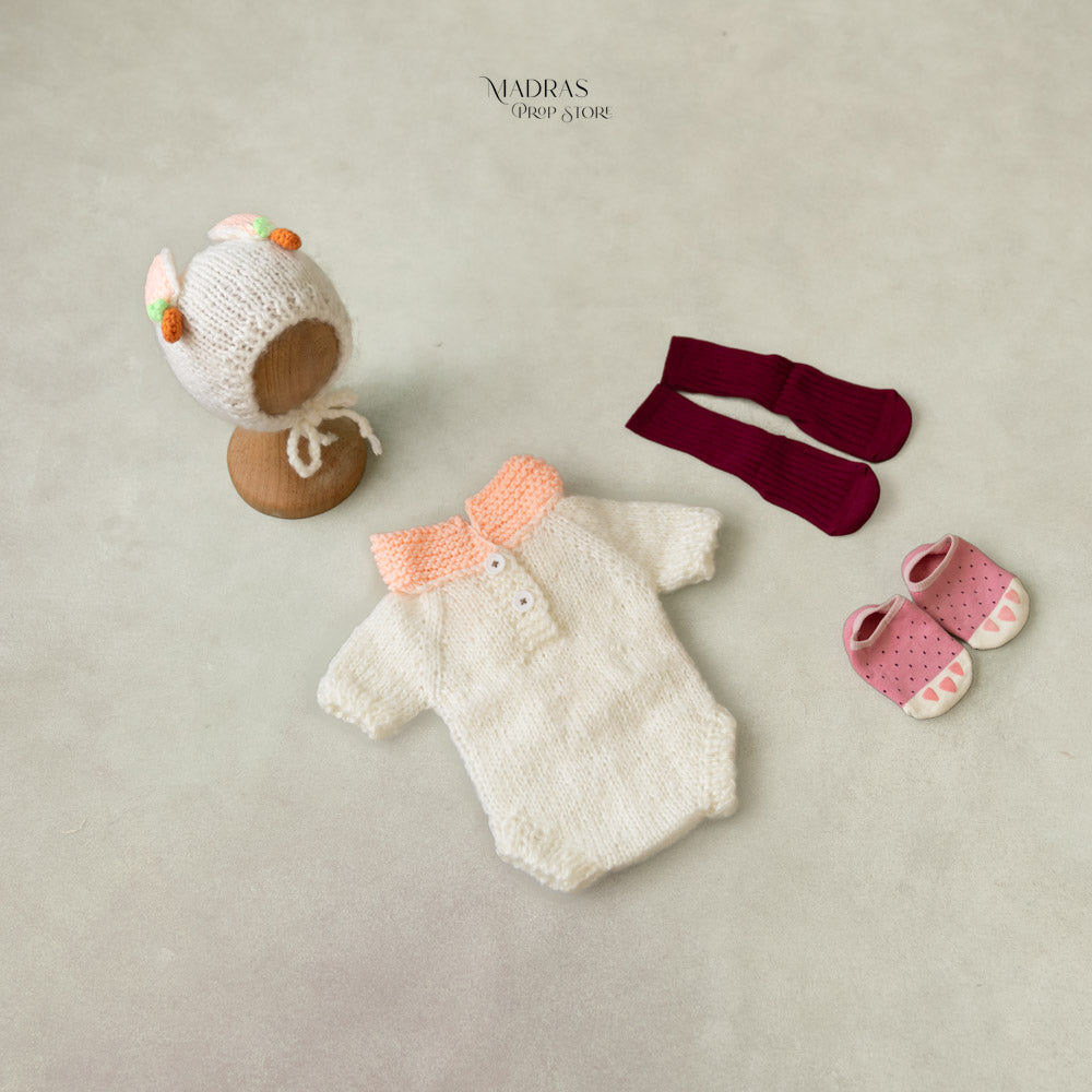 2 pc Bunny Romper Wtih Peach Cap : Baby Props
