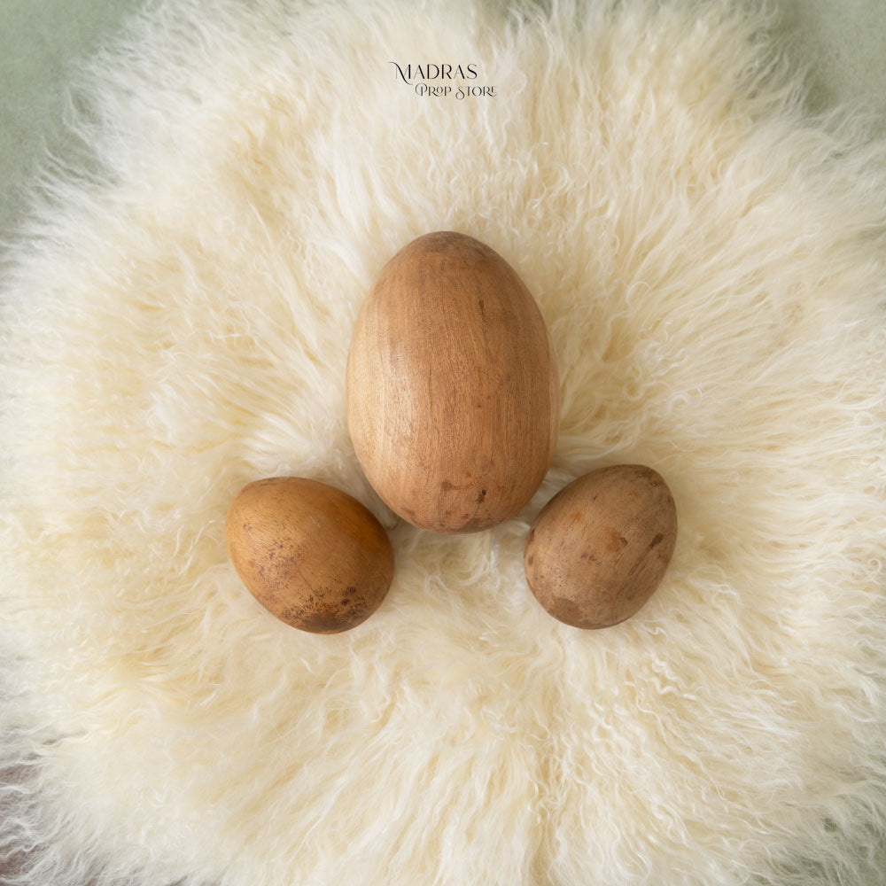 Natural Wood Finish Eggs  Set of 3 : Baby Props