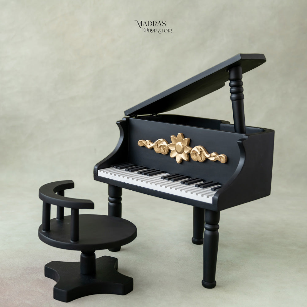 Grand Piano With Chair | Black -Baby Props