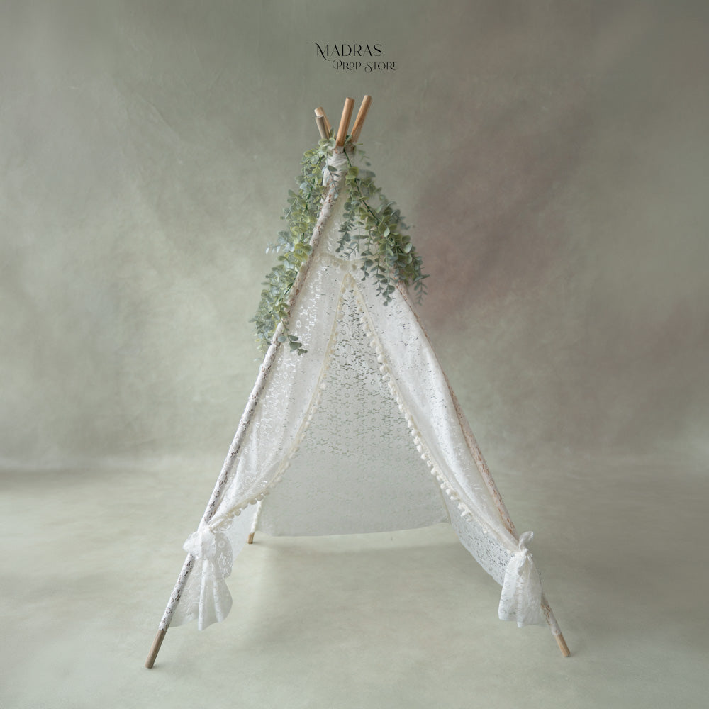 White Lace Pompom Teepee Tent