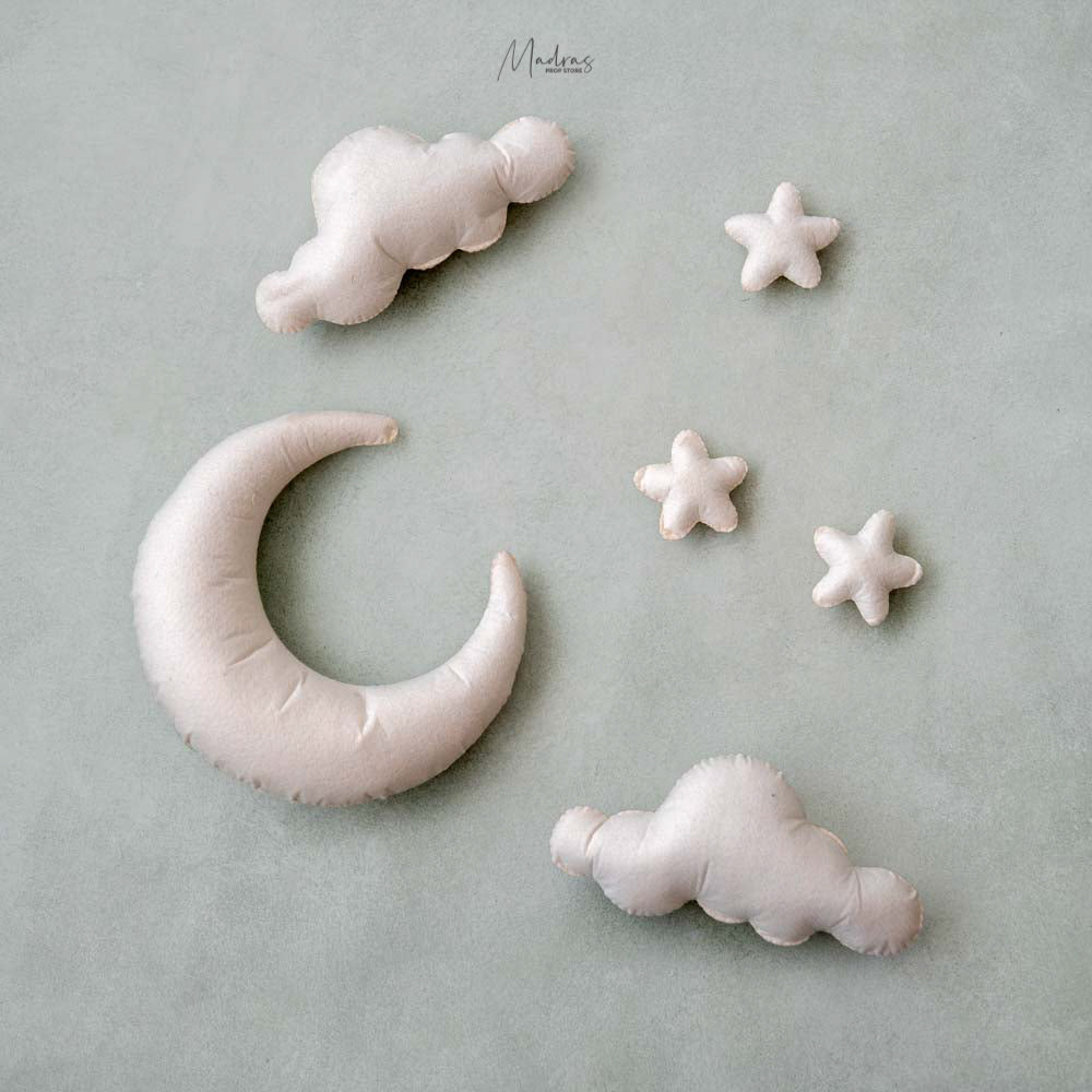 Set of Moon, 2 clouds, 3 stars -Baby props