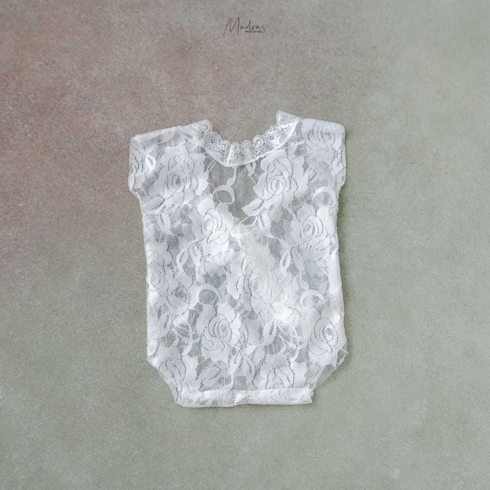 Lacey Romper Newborn | 0 to 3 Months ( White) -Baby Props