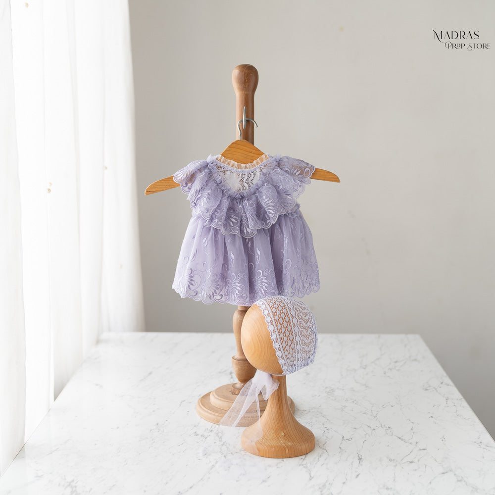 2pc Kumoto Lavender Sleeveless Romper With Bonnet | Newborn | KM049 : Baby Props