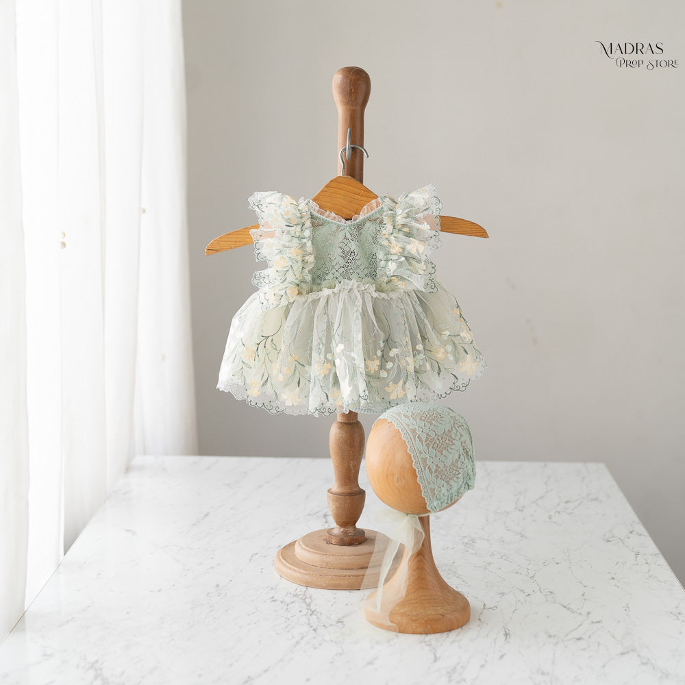 2pc Kumoto Light Green Gown With Cap | Newborn | KM102 : Baby Props