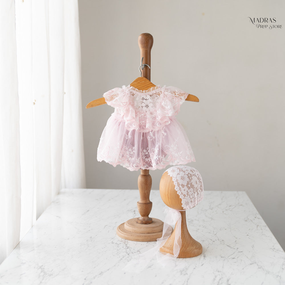 2pc Kumoto Light Pink Gown With Cap | Newborn | KM129 : Baby Props