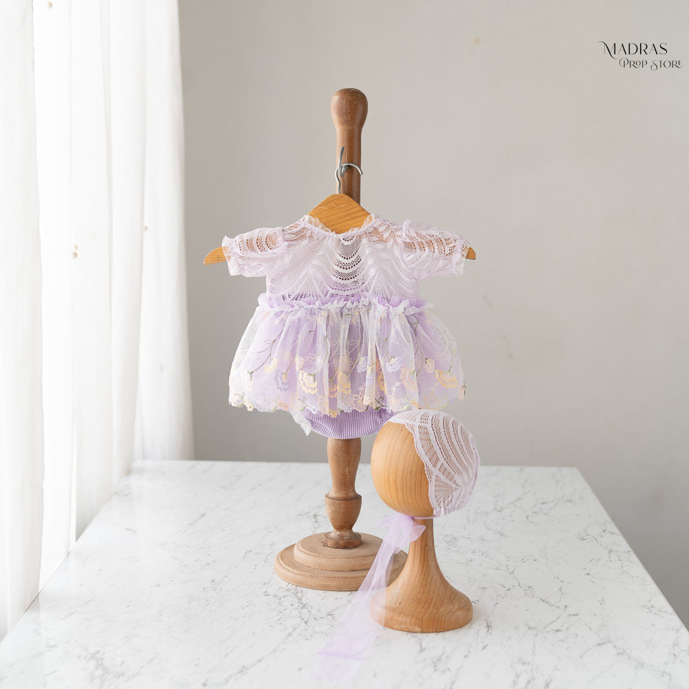 2pc Kumoto Lilac Gown With Cap | Newborn | KM133 : Baby Props