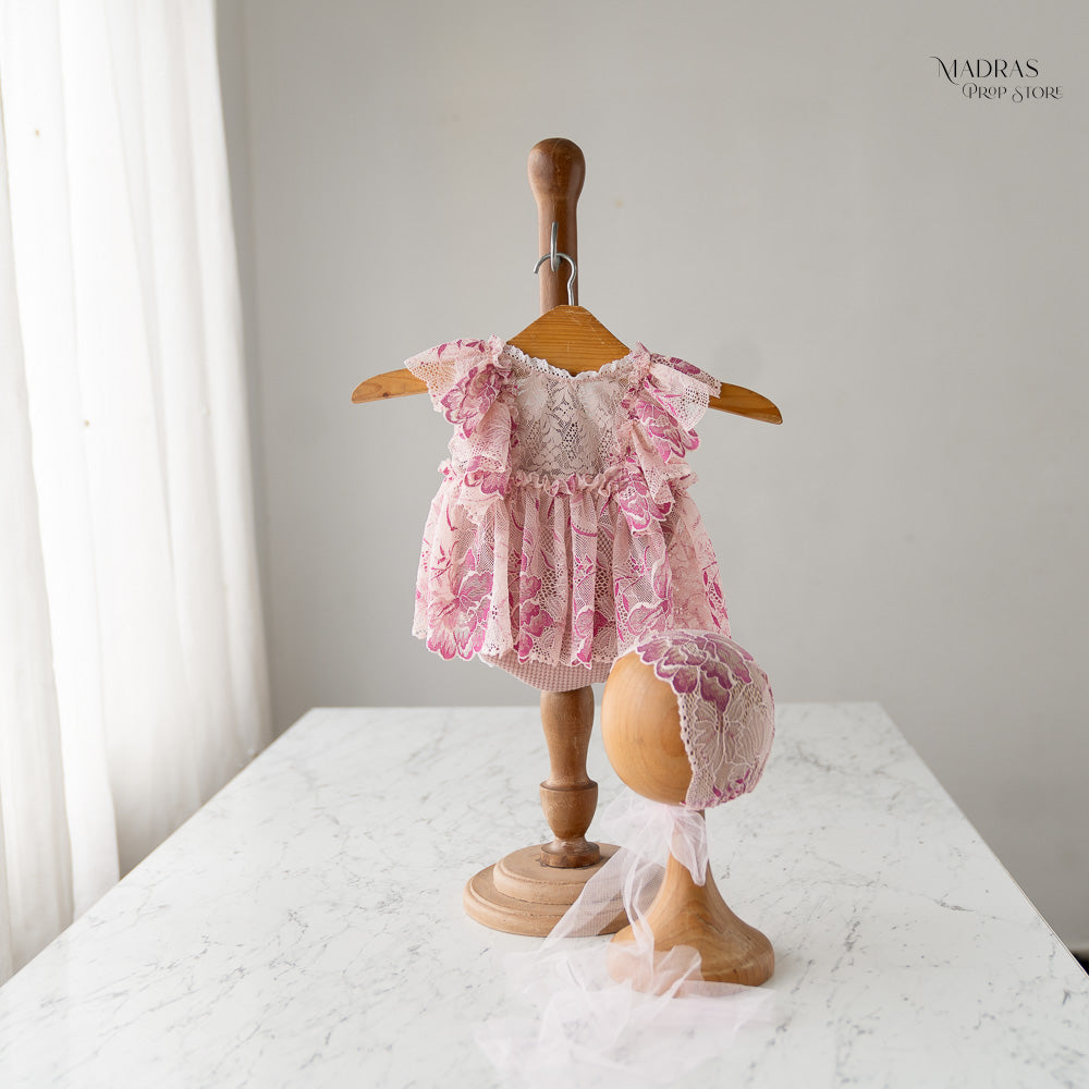 2pc Kumoto Mauve Gown With Cap | Newborn | KM104 : Baby Props