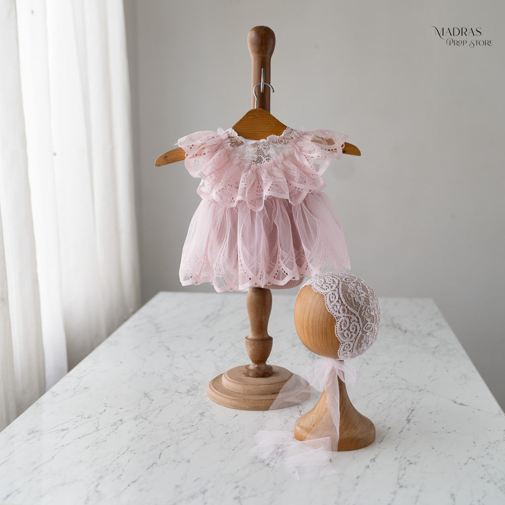 2pc Kumoto Pink Gown With Cap | Newborn | KM101 : Baby Props