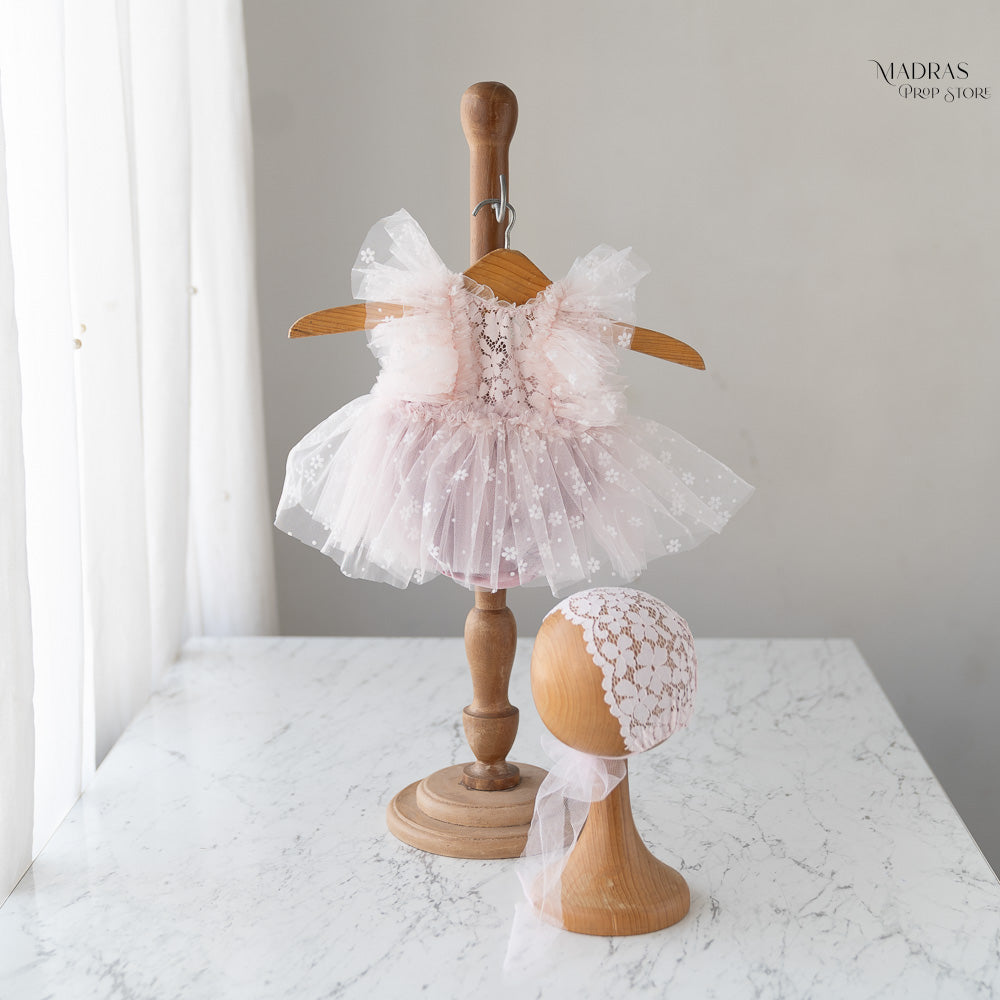 2pc Kumoto Pink Gown With Cap | Newborn | KM123 : Baby Props