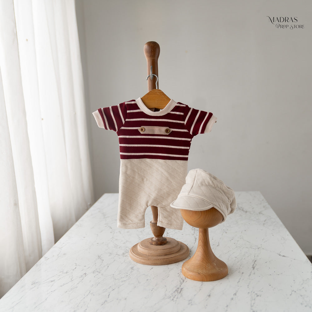 2pc Maroon Romper With Cap | Newborn | KM108 : Baby Props