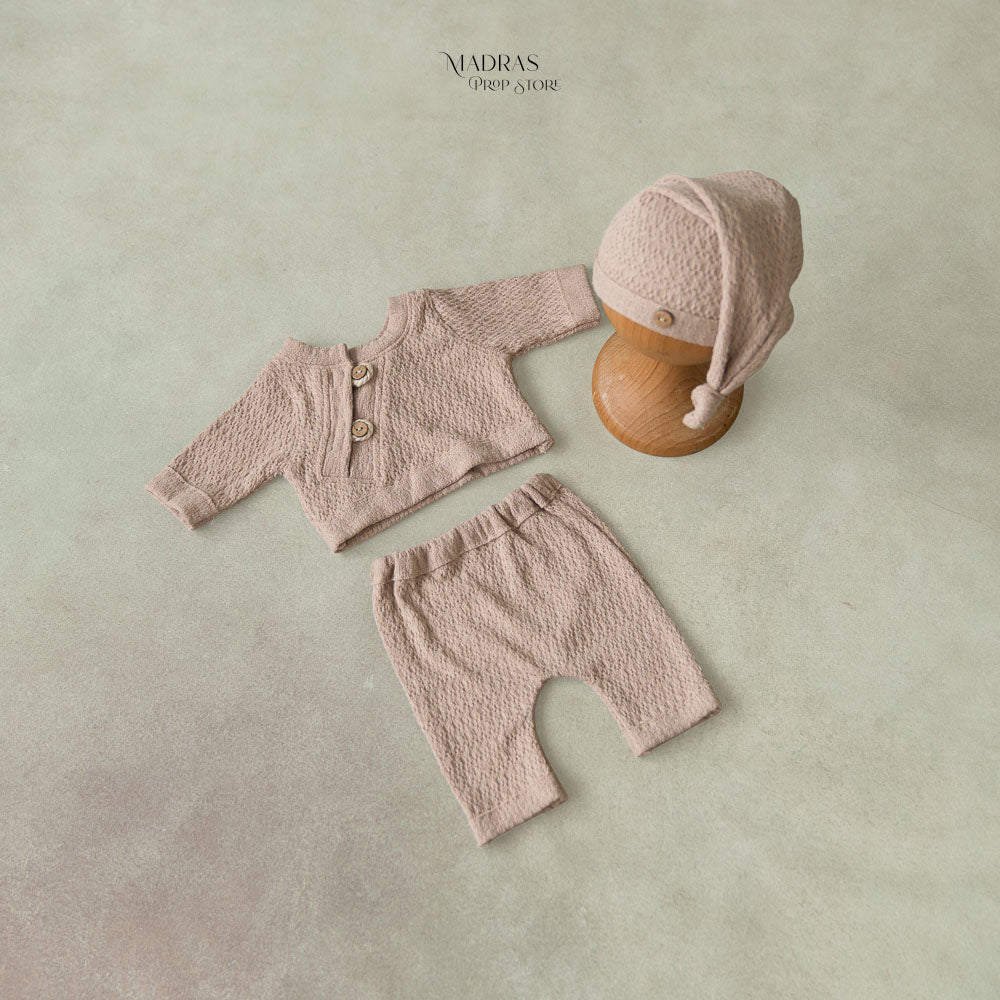 3pc Kumoto Brown Outfit With Sleepy Cap | Newborn | KM082 : Baby Props