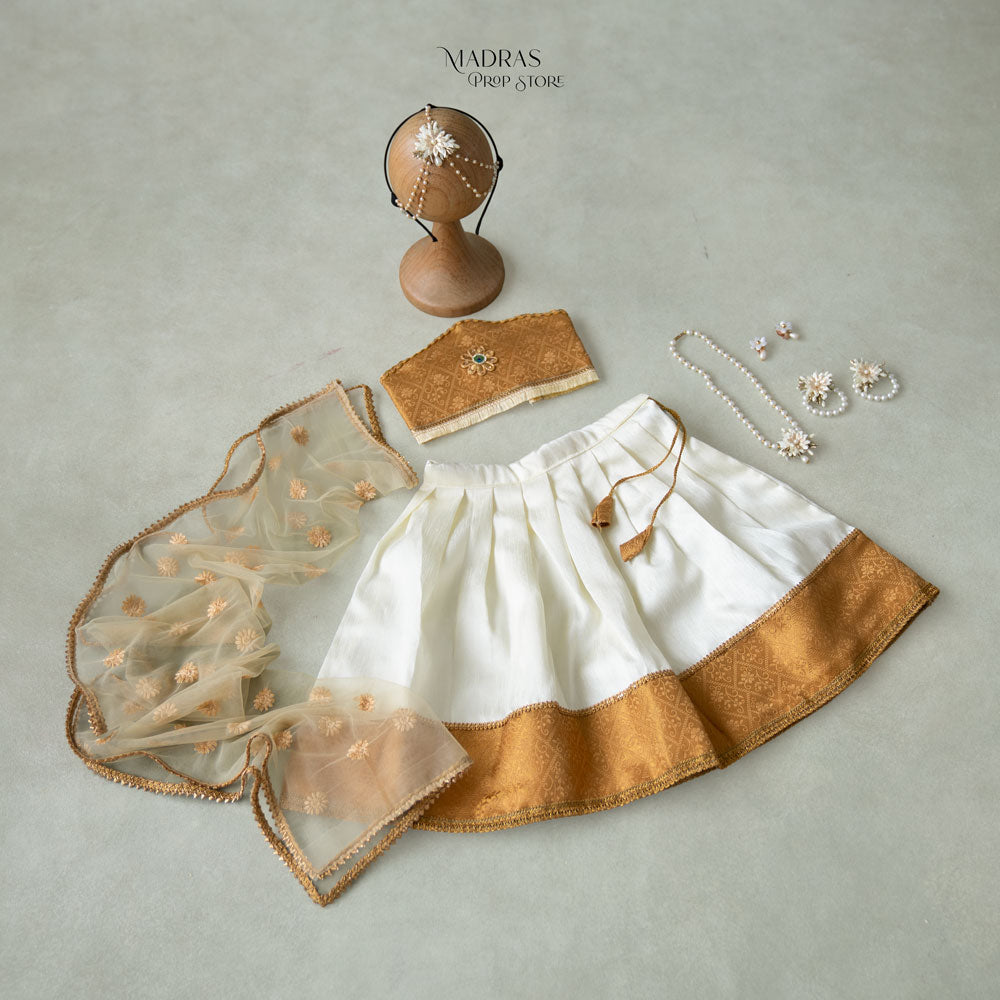 7 pc Onam Outfit - White With Gold | 1 Year : Baby Outfits