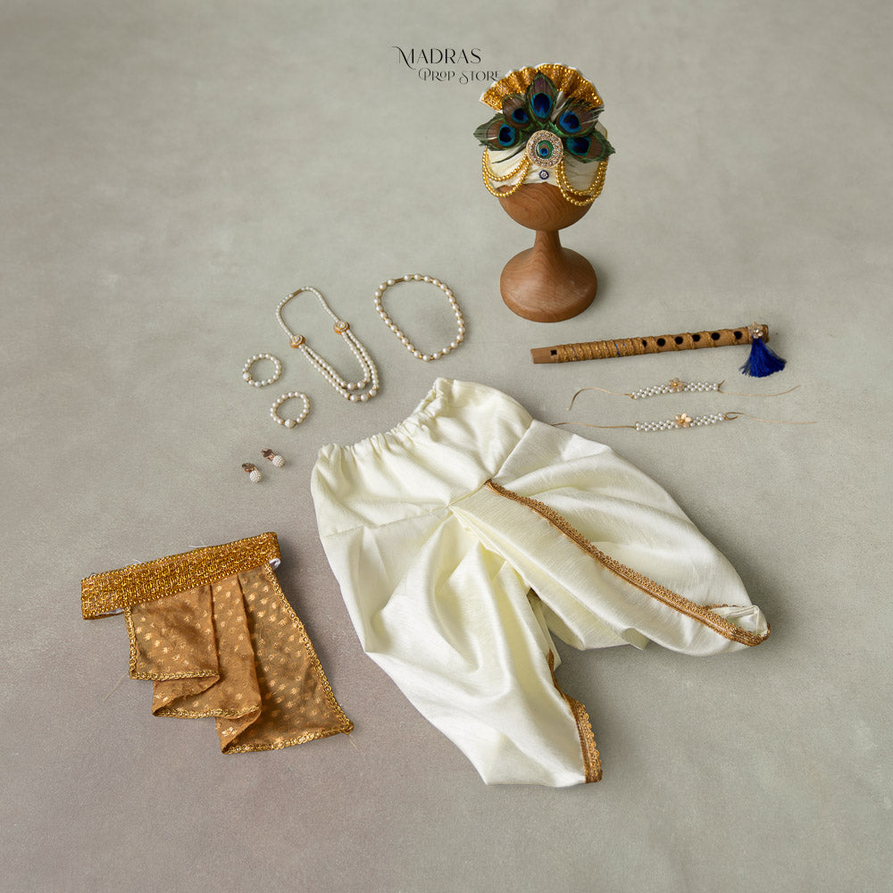 9 pcs Krishna Outfit - White | 9 to 12 Months : Baby Outfits