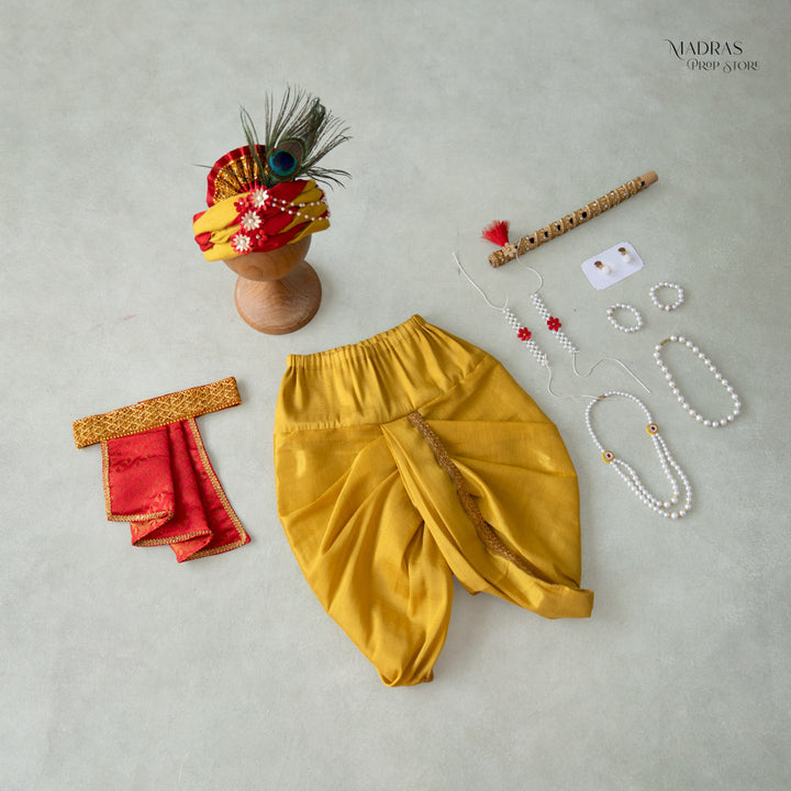 9 pcs Krishna Outfit - Gold With Red : Baby Outfits