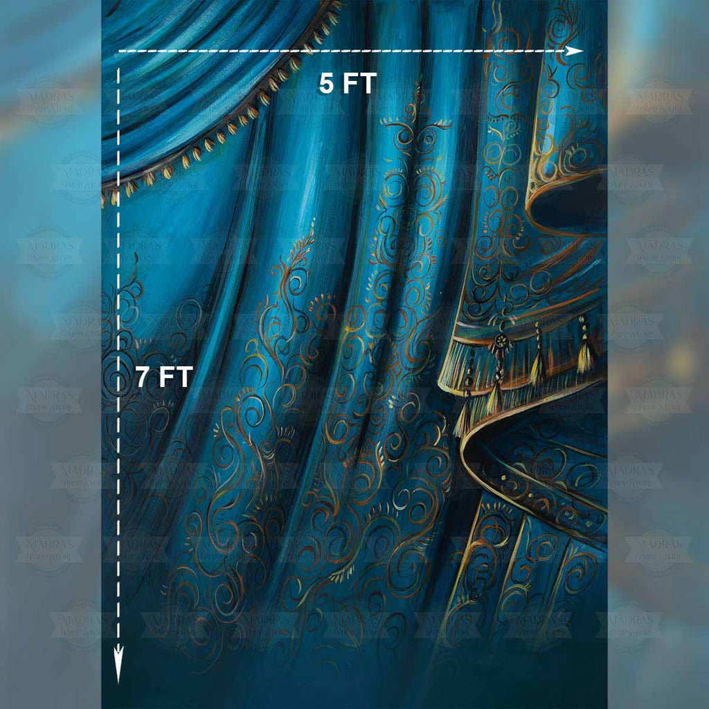 Blue Saree - Printed Backdrop - Fabric - 5 by 7 feet