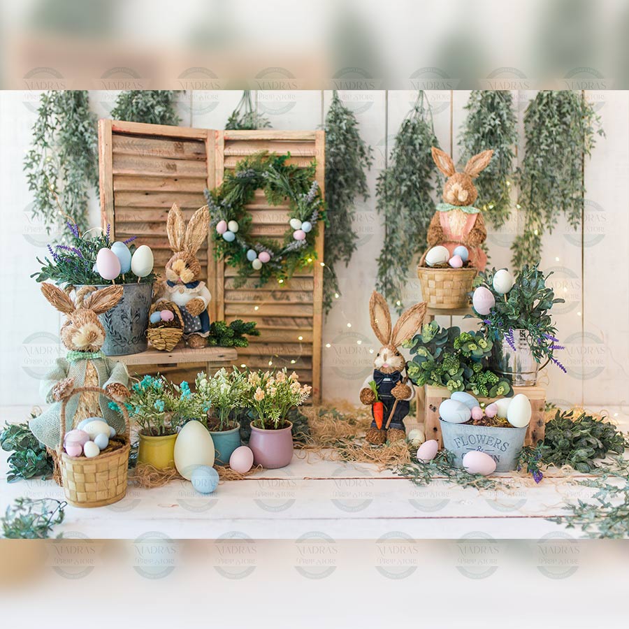 Bunny in the Garden - Printed Backdrop - Fabric - 5 by 6 feet