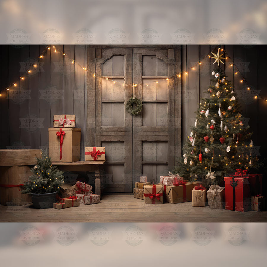 Christmas In The Barn - Printed Backdrop - Fabric - 5 by 7 feet