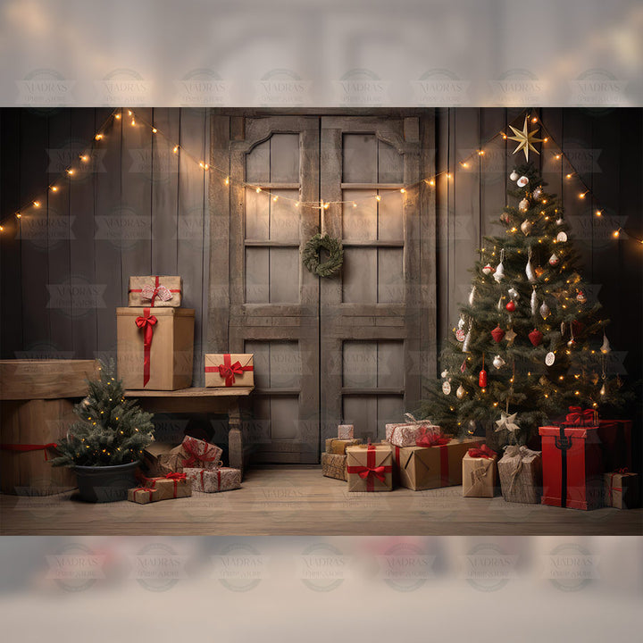 Christmas In The Barn - Printed Backdrop - Fabric - 5 by 7 feet | D103