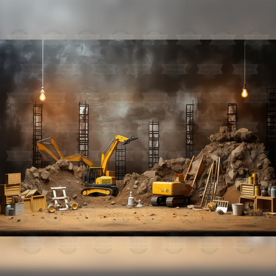 Construction Site - Printed Backdrop - Fabric - 5 by 7 feet