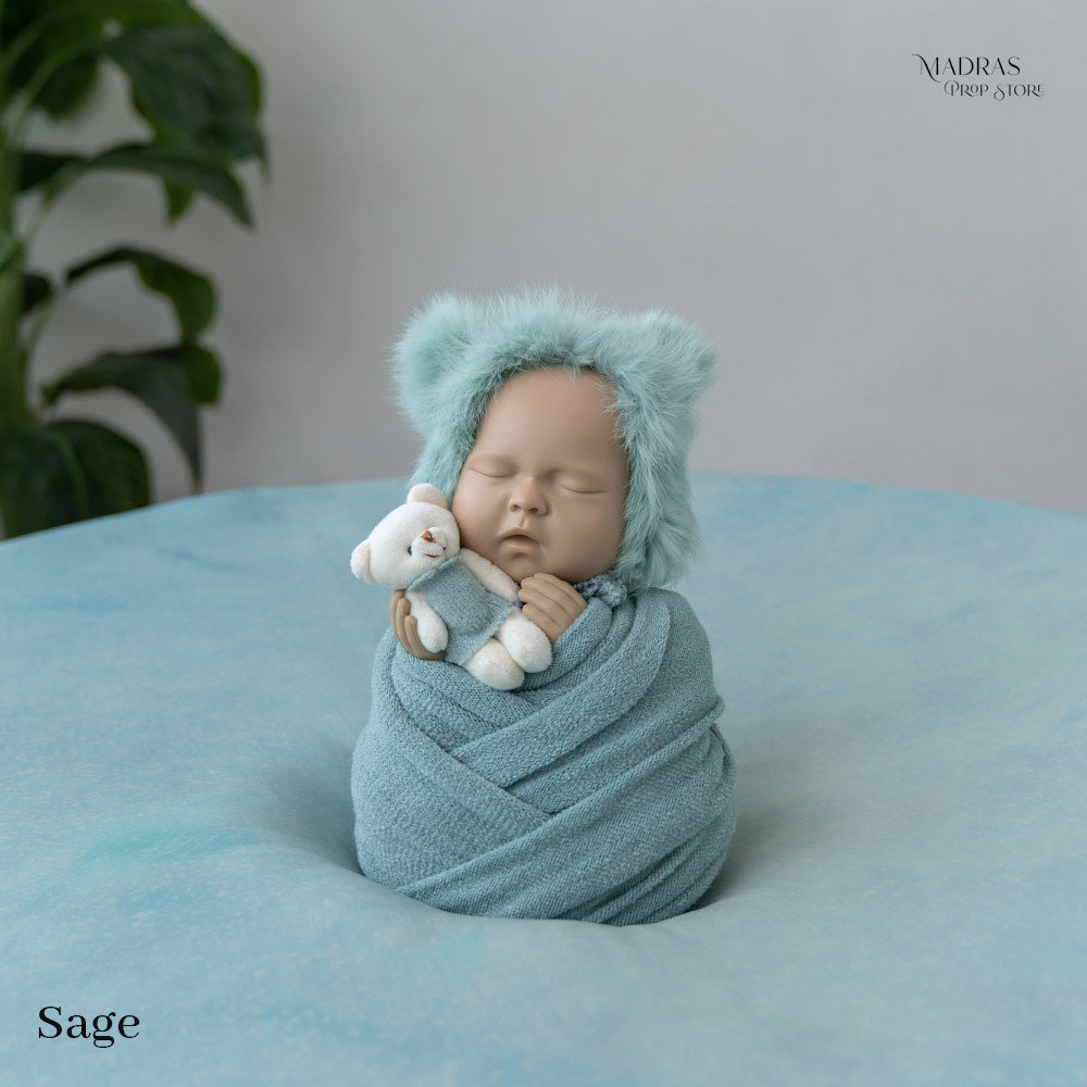 Woolen Wrap 187 cm Long + Furry Cap + Teddy Toy |  3 pc Combo : Baby Props