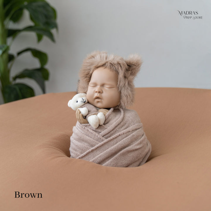 Woolen Wrap 187 cm Long + Furry Cap + Teddy Toy |  3 pc Combo : Baby Props