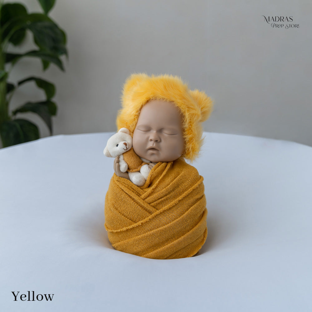 Woolen Wrap 187 cm Long + Furry Cap + Teddy Toy |  3 pc Combo : BabyProps