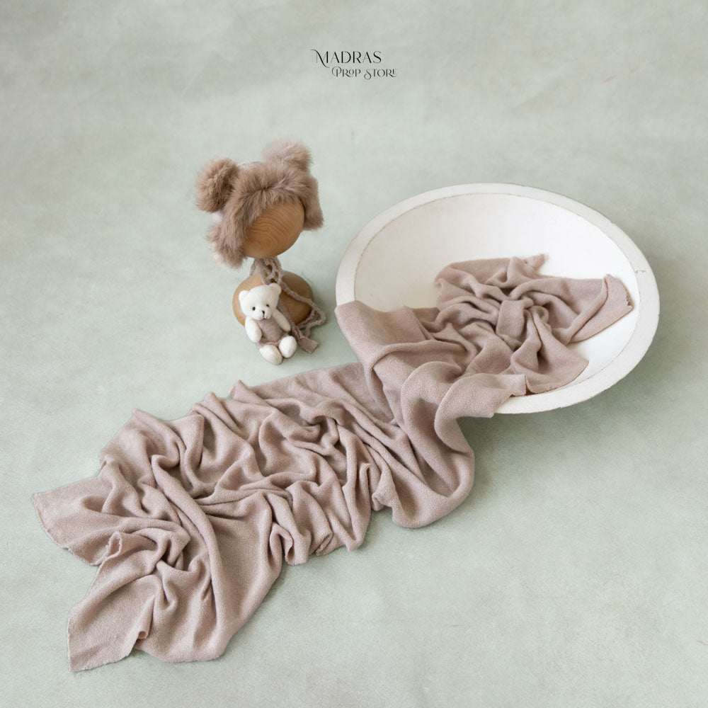 Woolen Wrap 187 cm Long + Furry Cap + Teddy Toy |  3 pc Combo : Baby Props