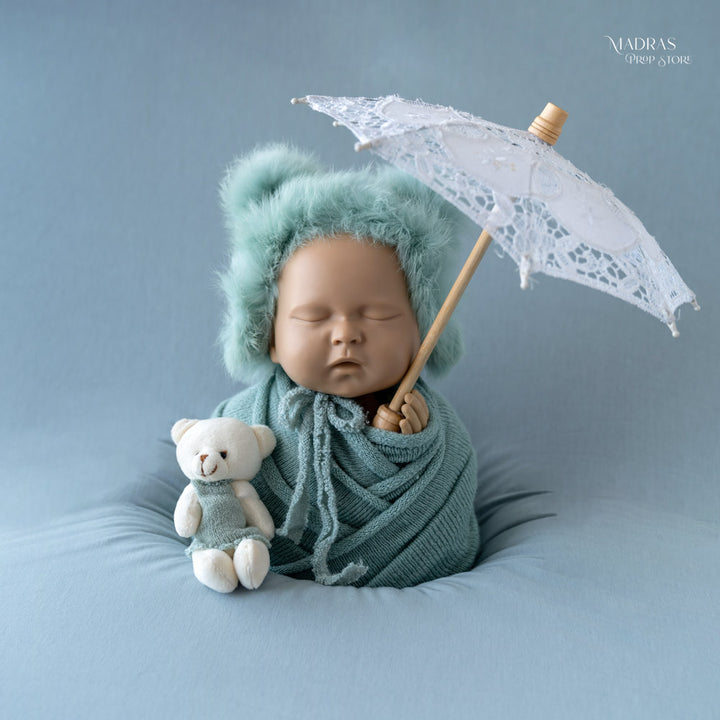 Woolen Wrap 187 cm Long + Furry Cap + Teddy Toy |  3 pc Combo : Baby Props