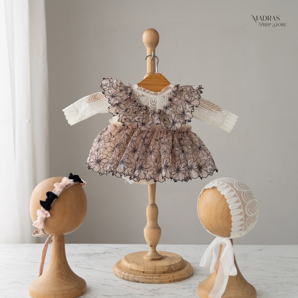 Kumoto Laced Romper With Bonnet and Headband | Newborn | KM028 : Baby Props