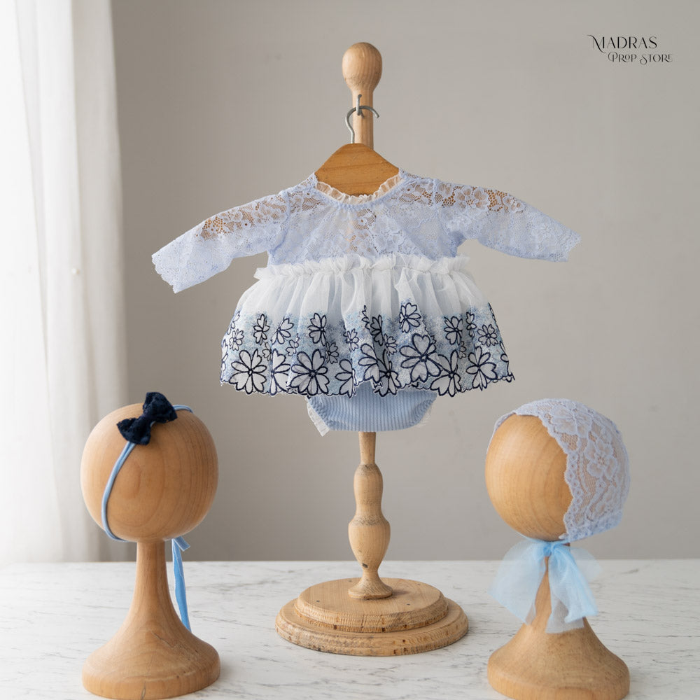 Kumoto Light Blue Romper With Bonnet and Headband | Newborn | KM029 : Baby Props