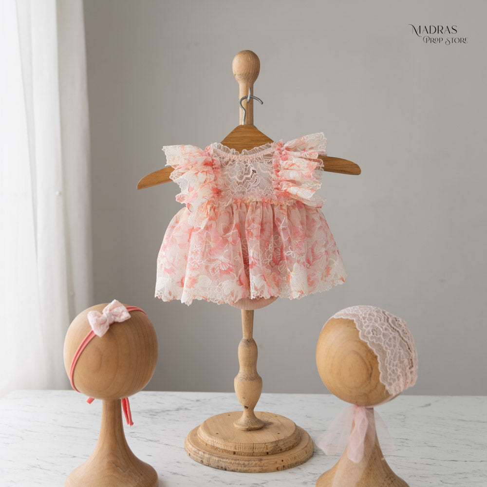 Kumoto Peach Romper With Bonnet and Headband | Newborn | KM019 : Baby Props