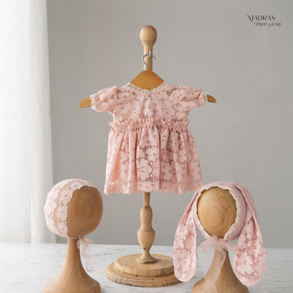 Kumoto Bunny Gown With Hat and Bonnet | Nebworn | KM018 : Baby Props