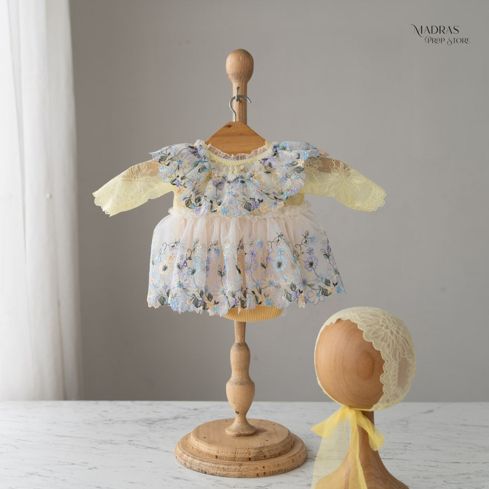 Kumoto Yellow Gown With Bonnet | Newborn | KM016 : Baby Props