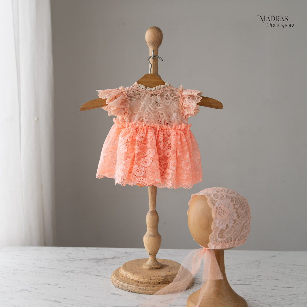 Kumoto Peach Gown With Bonnet | Newborn | KM015 : Baby Props