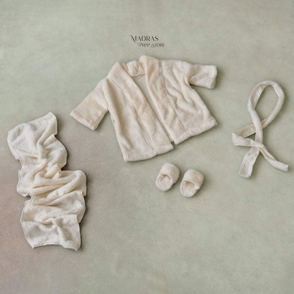 3pc Vanilla Spa Outfit set ( Outfit + Towel + Slippers ) | O to 3 Month : Baby Props