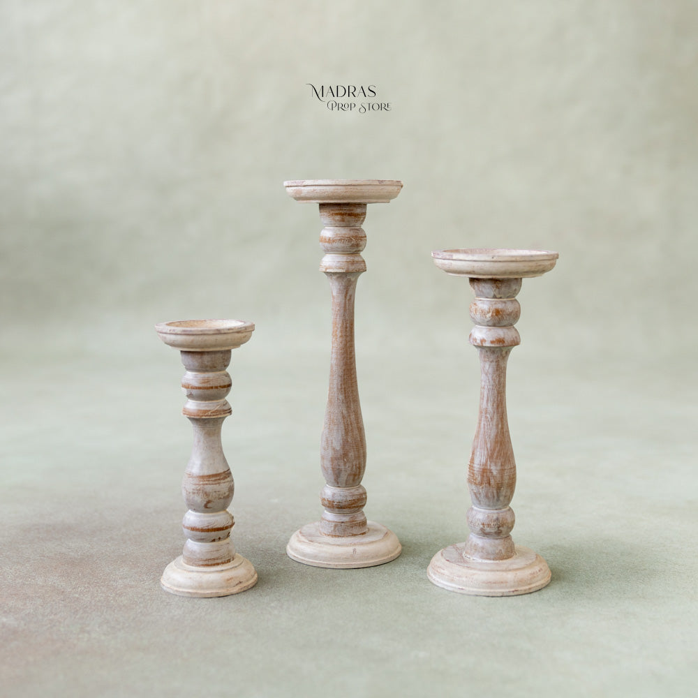 Candle Stand Set Of 3 (Distressed Finish) : Baby Props