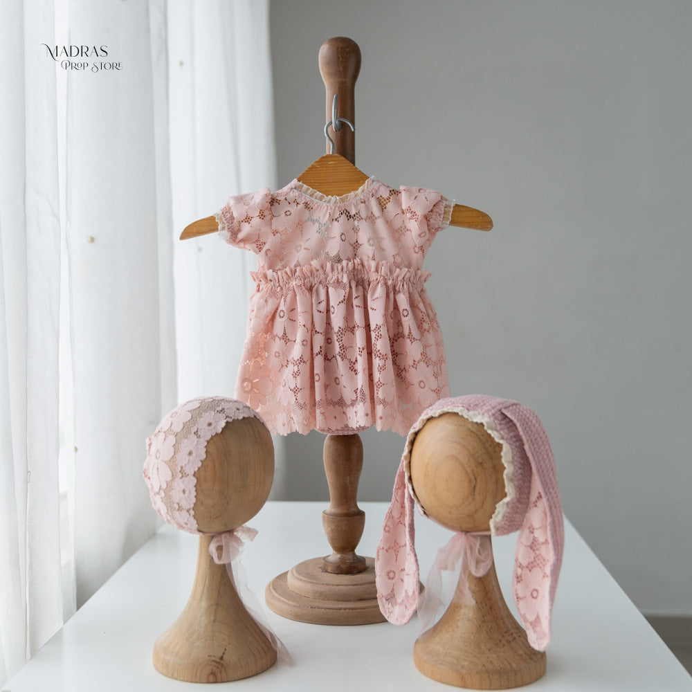 Kumoto Bunny Sleeveless Gown With Hat and Bonnet | Nebworn | KM032 : Baby Props