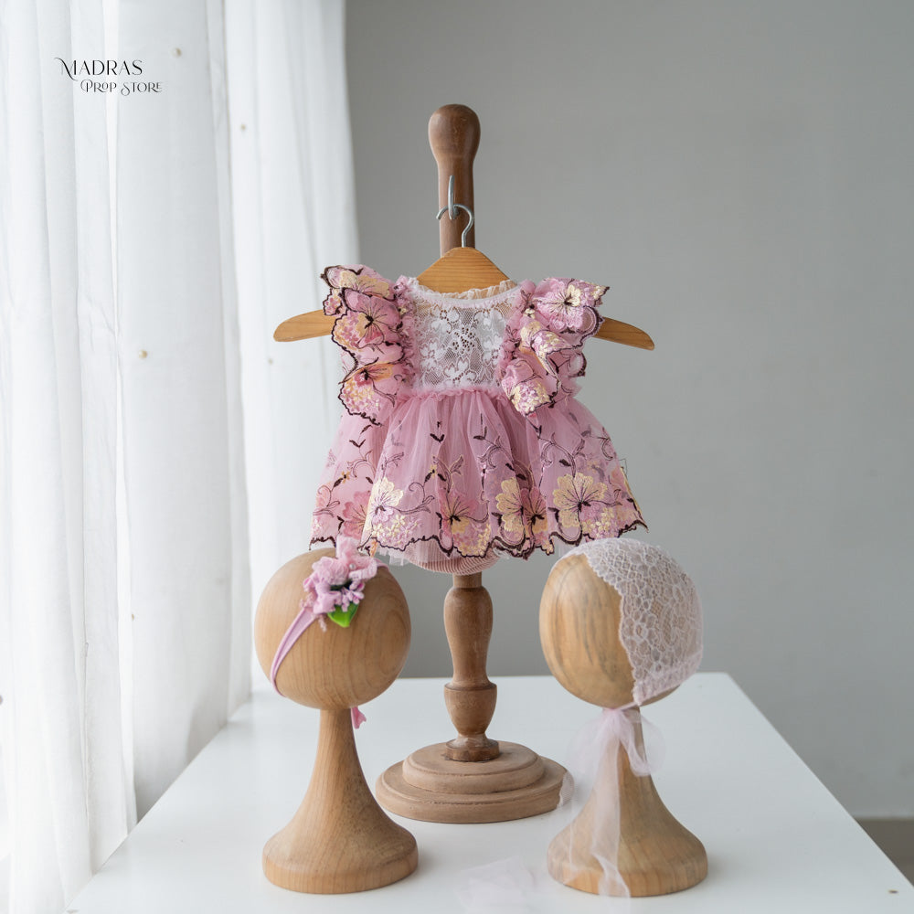 Kumoto Sleeveless Romper With Bonnet and Headband | Newborn | KM036 : Baby Props