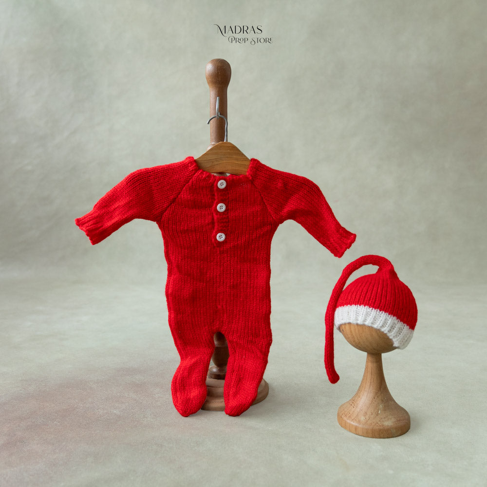 Newborn Knitted Santa Romper With Cap : Baby Props