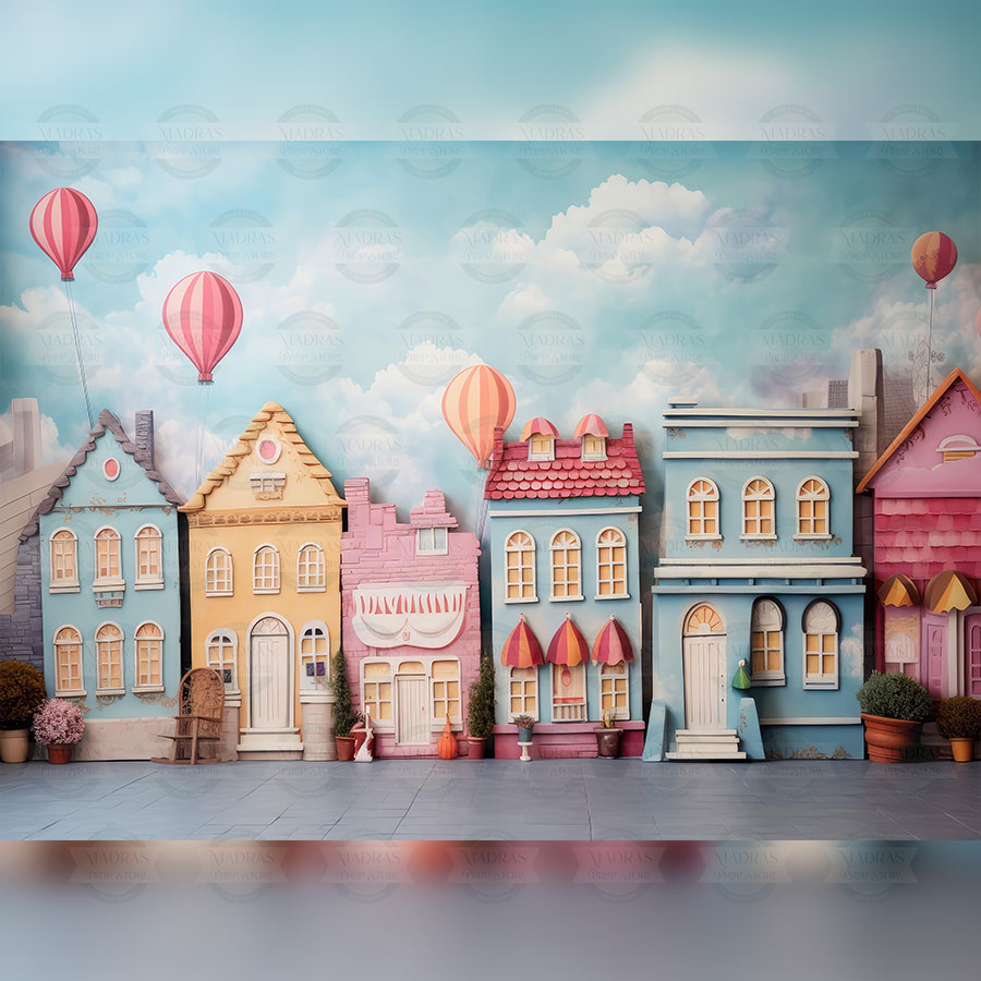 Doll House Street - Printed Backdrop - Fabric - 5 by 7 feet