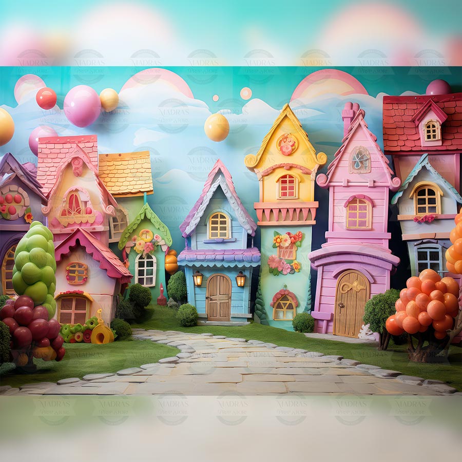 Doll Mansion - Printed Backdrop - Fabric - 5 by 6 feet
