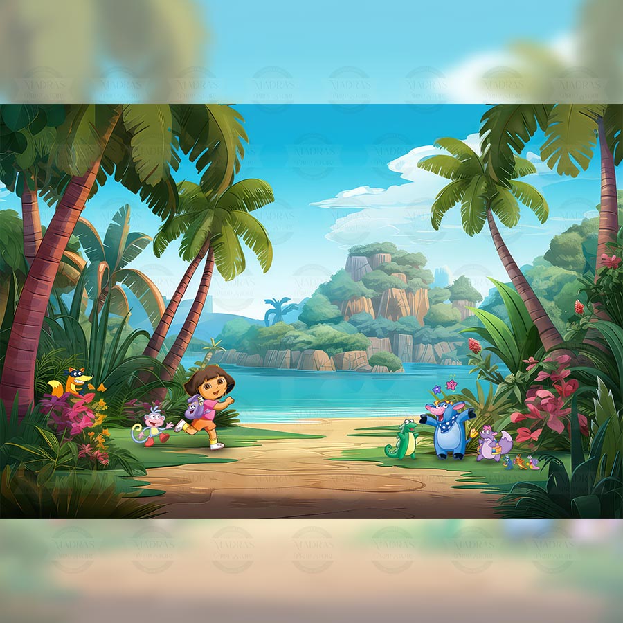 Dora The Explorer - Printed Backdrop - Fabric - 5 by 7 feet – Madras ...