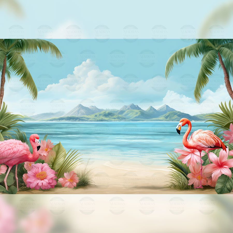 Flamingo Park - Printed Backdrop - Fabric - 5 by 7 feet