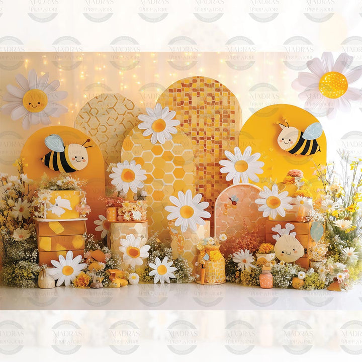 Honey Bee Bliss - Printed Backdrop - Fabric - 5 by 7 feet