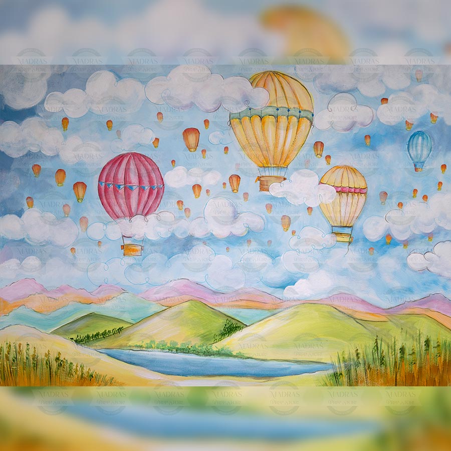 Hot Air Balloons - Printed Backdrop - Fabric - 5 by 6 feet