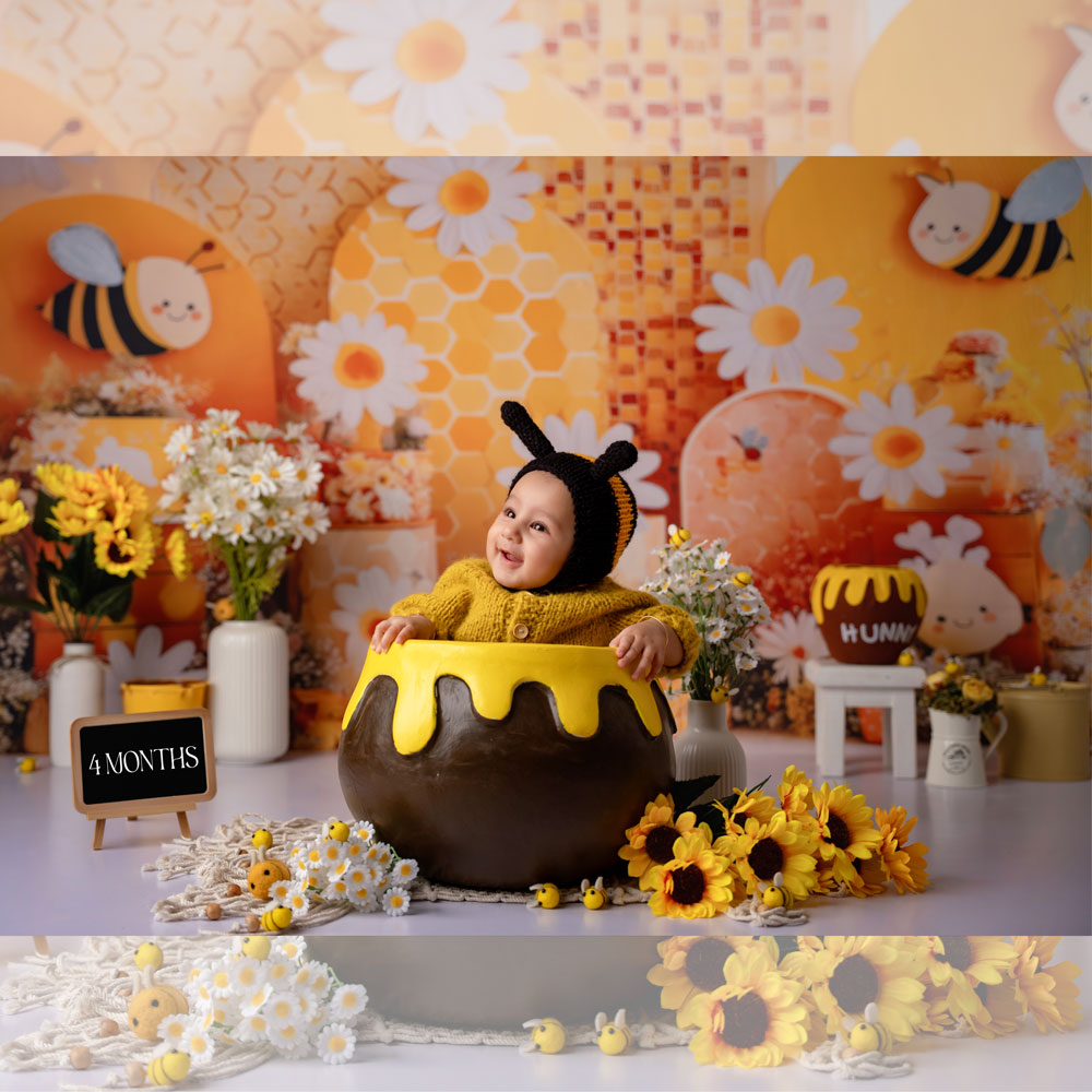 Honey Bee Bliss - Printed Backdrop - Fabric - 5 by 7 feet