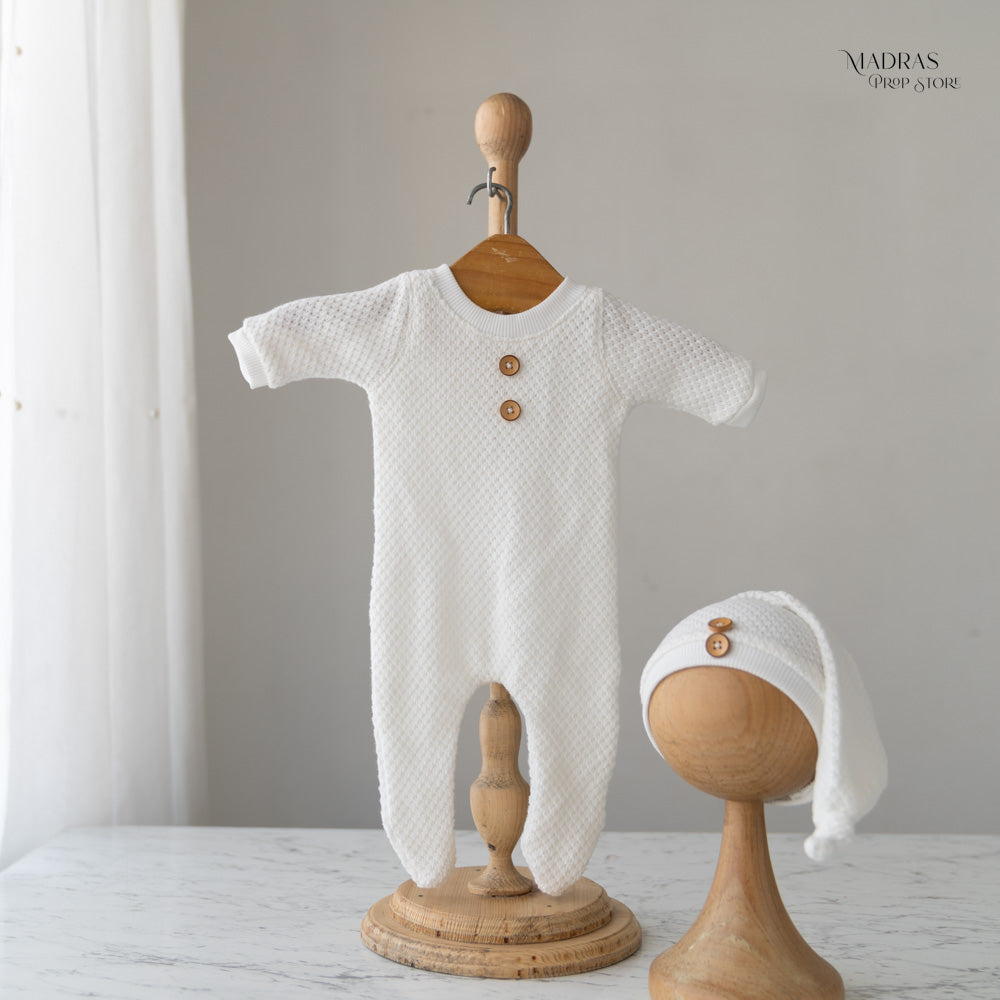 Kumoto White Romper With Sleepy Cap | Newborn | KM004 : Baby Props